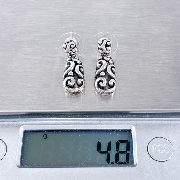 Vintage Thailand SX Sterling Silver 925 2cm Scroll Drop Earrings - Picture 8 of 9